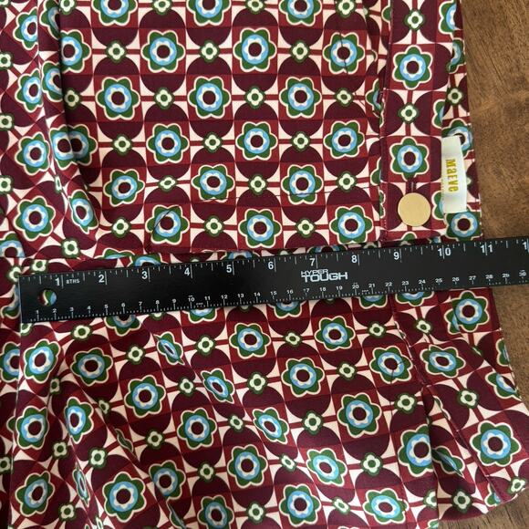 Maeve Anthropologie Pants Womens 6 Red Mod Floral Flare Stretch Zip Up Retro - Picture 11 of 14